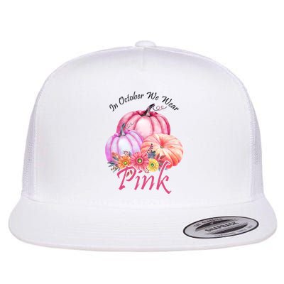 In October We Wear Pink Pumpkin Floral Breast Cancer Flatbill Hat