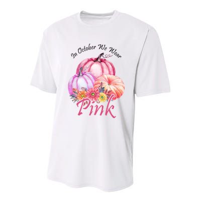 In October We Wear Pink Pumpkin Floral Breast Cancer Youth Performance Sprint T-Shirt