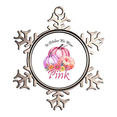 In October We Wear Pink Pumpkin Floral Breast Cancer Metallic Star Ornament