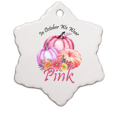 In October We Wear Pink Pumpkin Floral Breast Cancer Ceramic Star Ornament