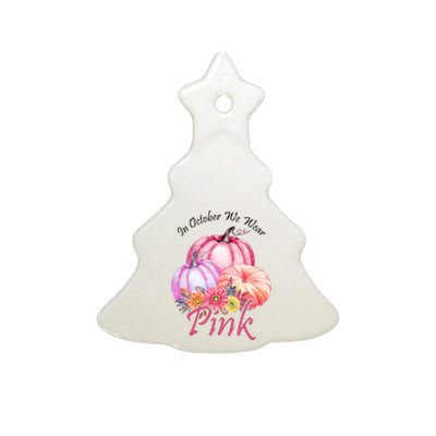 In October We Wear Pink Pumpkin Floral Breast Cancer Ceramic Tree Ornament