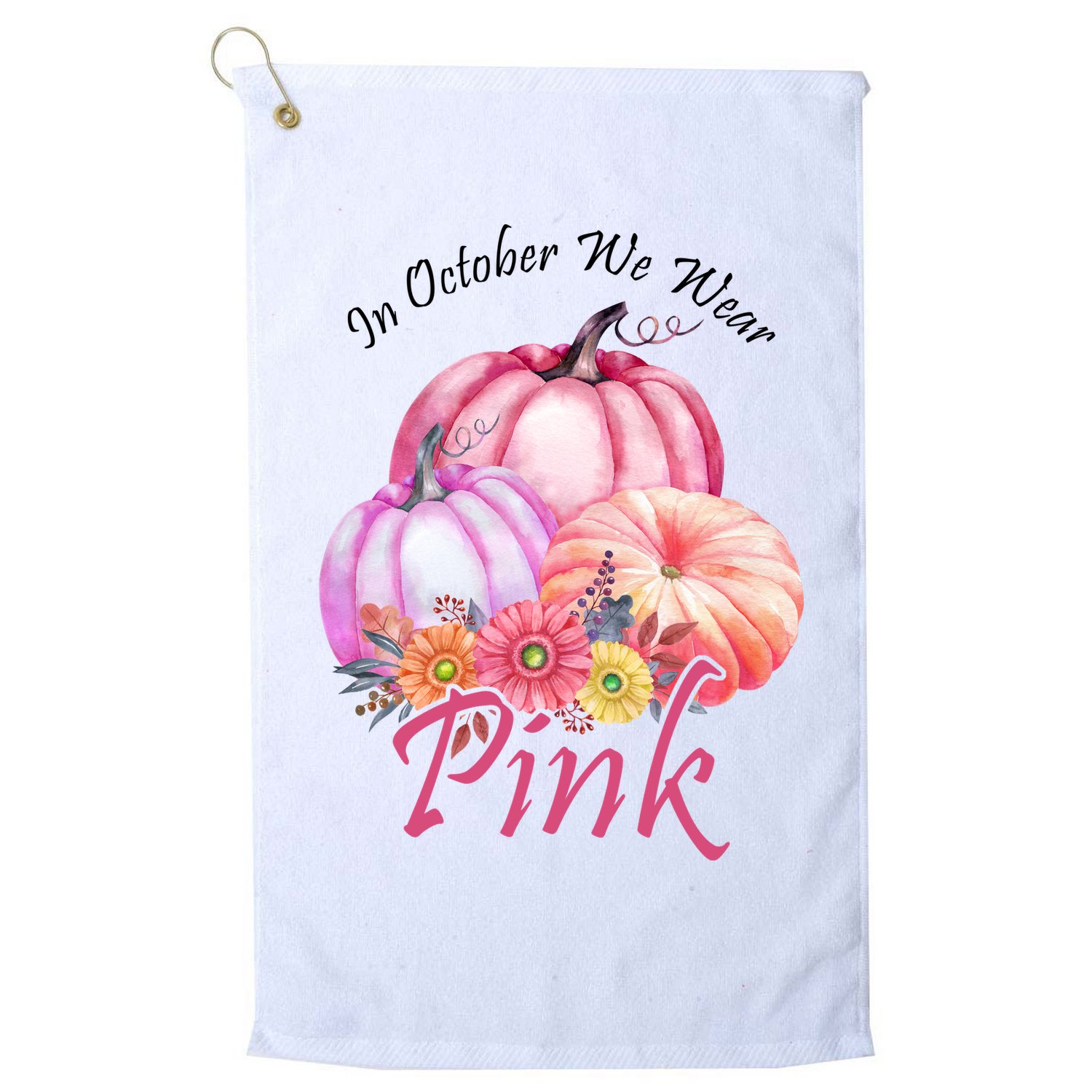 In October We Wear Pink Pumpkin Floral Breast Cancer Golf Towel