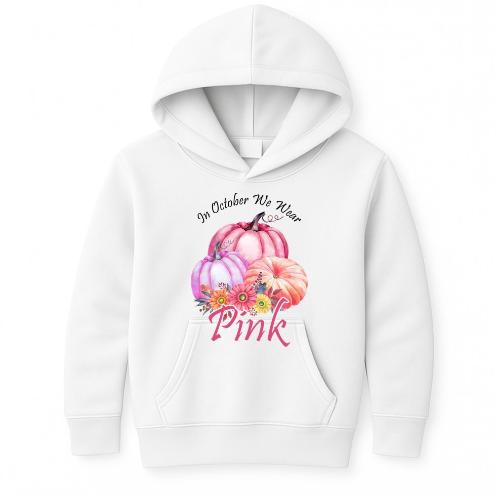 In October We Wear Pink Pumpkin Floral Breast Cancer Kids Hoodie