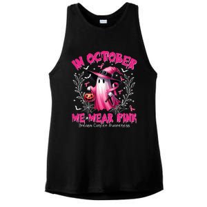 In October We Wear P.I.N.K Ghost Witch Breast Cancer Awareness Ladies PosiCharge Tri-Blend Wicking Tank