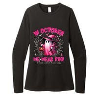 In October We Wear P.I.N.K Ghost Witch Breast Cancer Awareness Womens CVC Long Sleeve Shirt