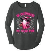 In October We Wear P.I.N.K Ghost Witch Breast Cancer Awareness Women's Perfect Tri Tunic Long Sleeve Shirt