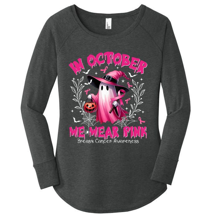 In October We Wear P.I.N.K Ghost Witch Breast Cancer Awareness Women's Perfect Tri Tunic Long Sleeve Shirt