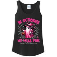 In October We Wear P.I.N.K Ghost Witch Breast Cancer Awareness Ladies Essential Tank