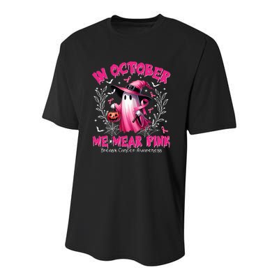 In October We Wear P.I.N.K Ghost Witch Breast Cancer Awareness Youth Performance Sprint T-Shirt