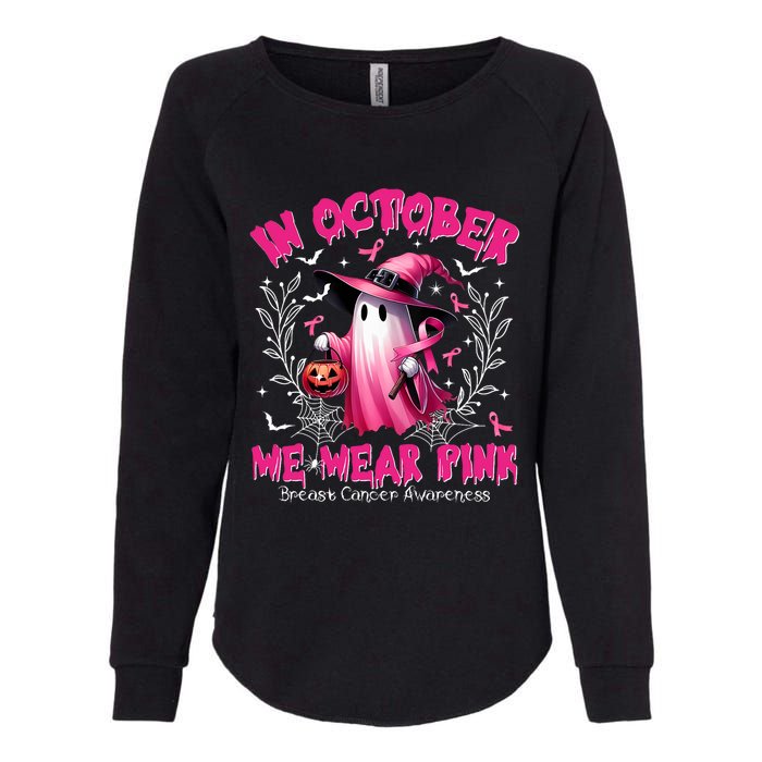 In October We Wear P.I.N.K Ghost Witch Breast Cancer Awareness Womens California Wash Sweatshirt