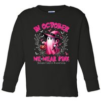 In October We Wear P.I.N.K Ghost Witch Breast Cancer Awareness Toddler Long Sleeve Shirt