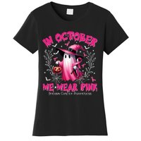 In October We Wear P.I.N.K Ghost Witch Breast Cancer Awareness Women's T-Shirt