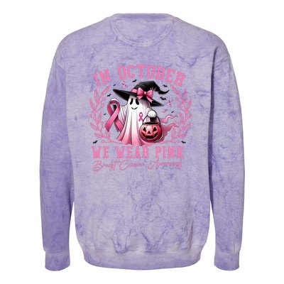 In October We Wear Pink Ghost Trick Or Treat Breast Cancer Front And Back Colorblast Crewneck Sweatshirt