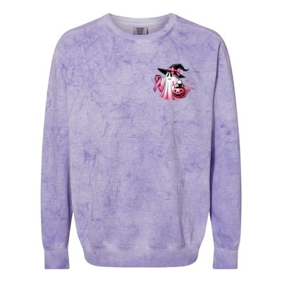 In October We Wear Pink Ghost Trick Or Treat Breast Cancer Front And Back Colorblast Crewneck Sweatshirt