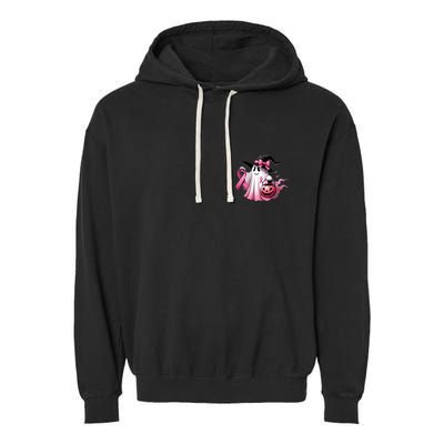 In October We Wear Pink Ghost Trick Or Treat Breast Cancer Front And Back Garment-Dyed Fleece Hoodie