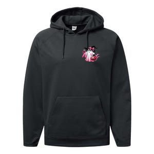 In October We Wear Pink Ghost Trick Or Treat Breast Cancer Front And Back Performance Fleece Hoodie