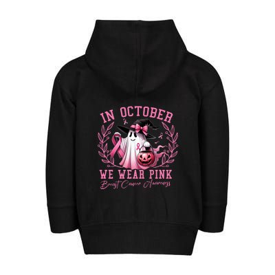 In October We Wear Pink Ghost Trick Or Treat Breast Cancer Front And Back Toddler Zip Fleece Hoodie