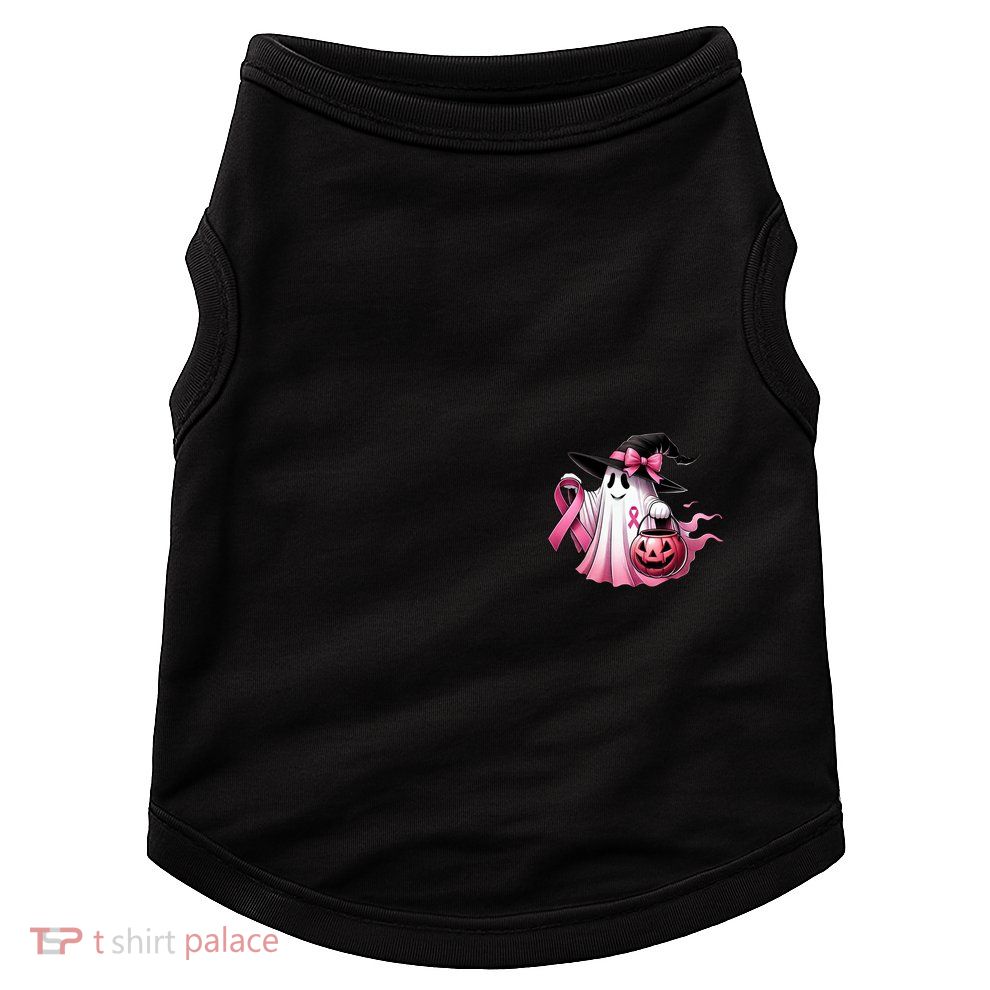 In October We Wear Pink Ghost Trick Or Treat Breast Cancer Front And Back Doggie Tank