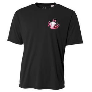 In October We Wear Pink Ghost Trick Or Treat Breast Cancer Front And Back Cooling Performance Crew T-Shirt