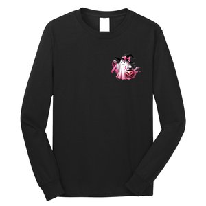 In October We Wear Pink Ghost Trick Or Treat Breast Cancer Front And Back Long Sleeve Shirt