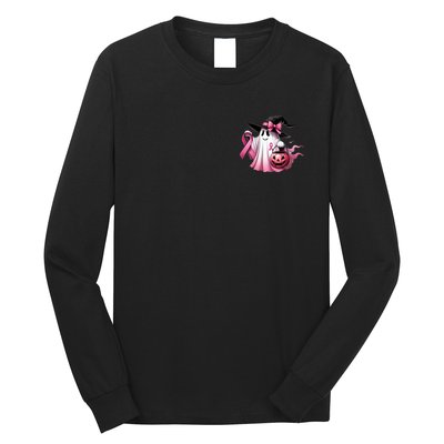 In October We Wear Pink Ghost Trick Or Treat Breast Cancer Front And Back Long Sleeve Shirt