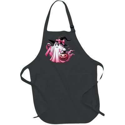 In October We Wear Pink Ghost Trick Or Treat Breast Cancer Front And Back Full-Length Apron With Pockets