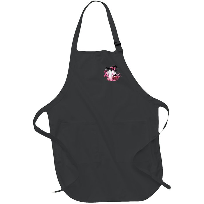 In October We Wear Pink Ghost Trick Or Treat Breast Cancer Front And Back Full-Length Apron With Pockets