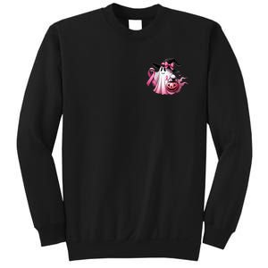 In October We Wear Pink Ghost Trick Or Treat Breast Cancer Front And Back Sweatshirt