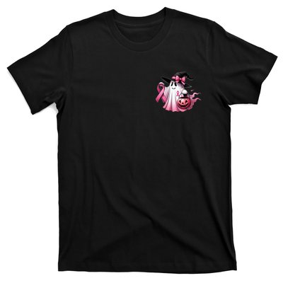 In October We Wear Pink Ghost Trick Or Treat Breast Cancer Front And Back T-Shirt