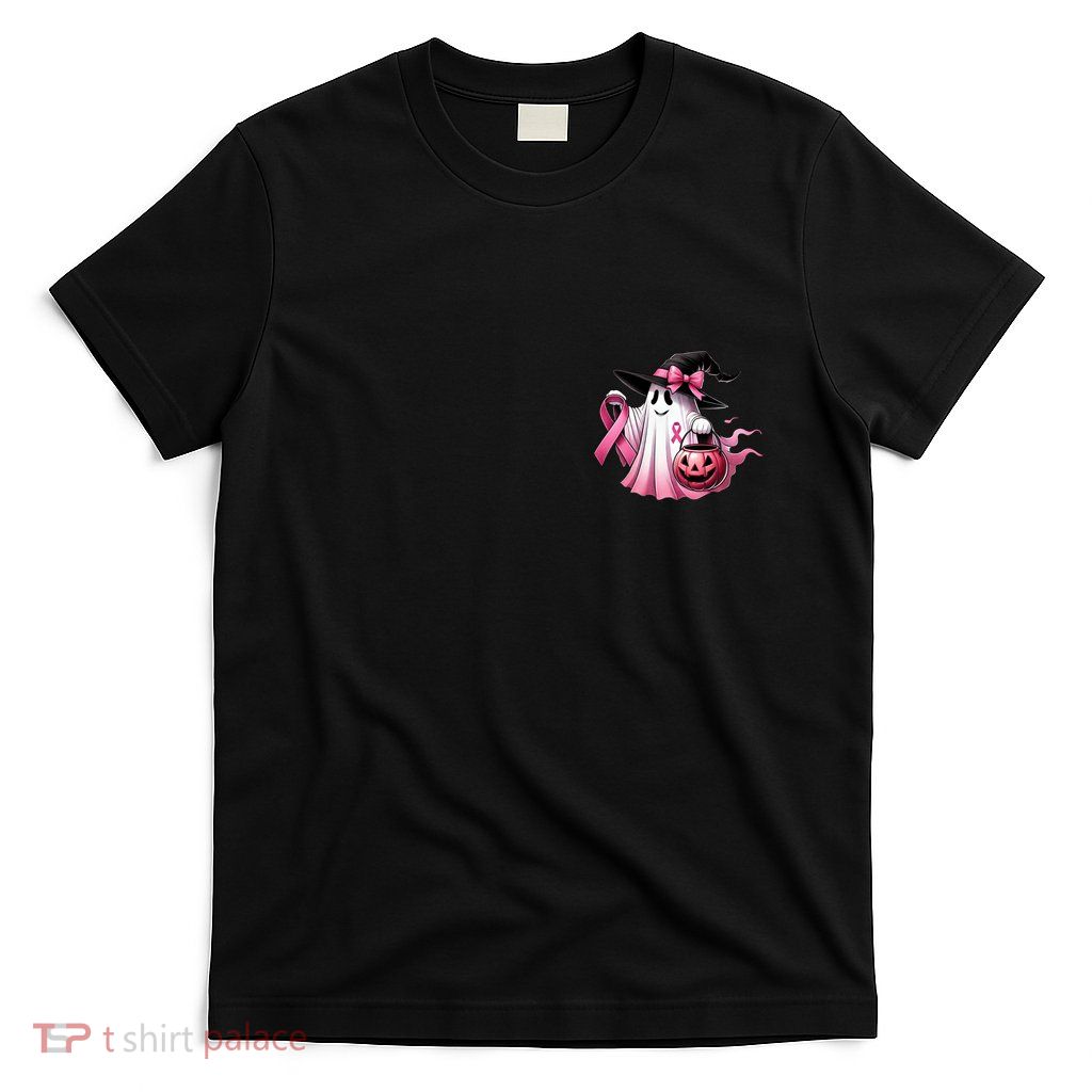 In October We Wear Pink Ghost Trick Or Treat Breast Cancer Front And Back T-Shirt