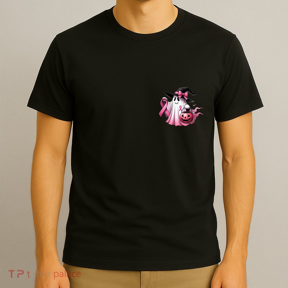 In October We Wear Pink Ghost Trick Or Treat Breast Cancer Front And Back T-Shirt