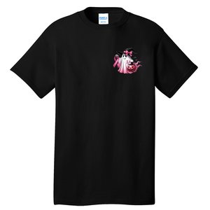 In October We Wear Pink Ghost Trick Or Treat Breast Cancer Front And Back Tall T-Shirt