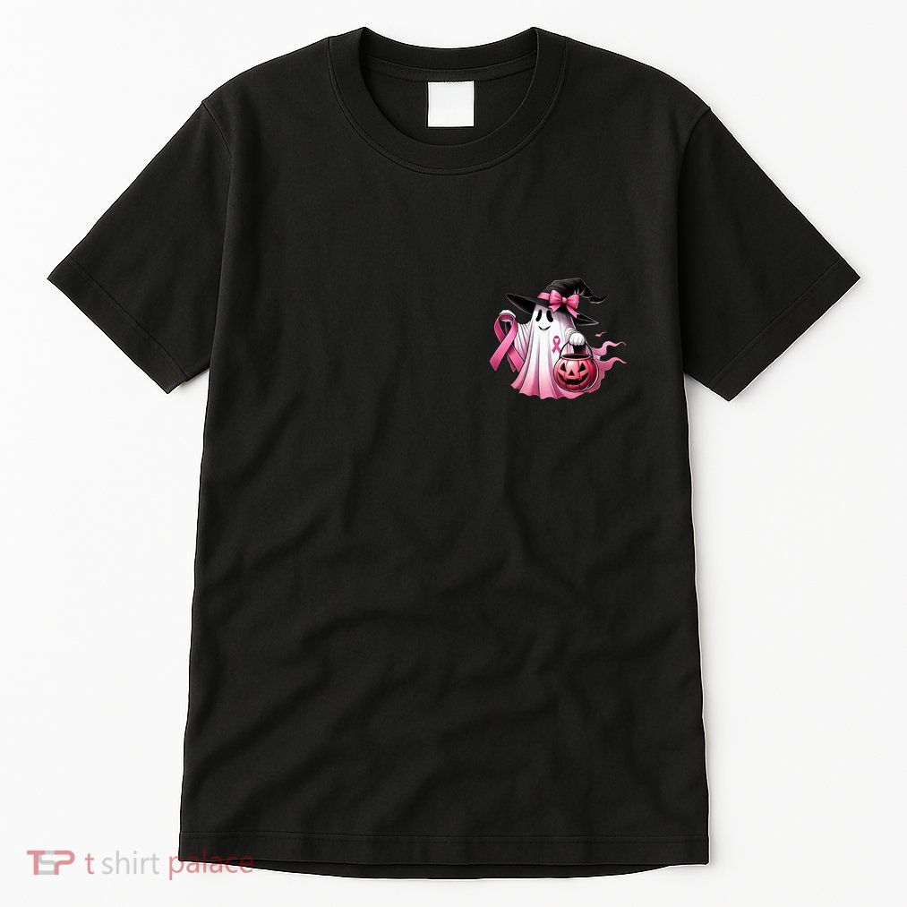 In October We Wear Pink Ghost Trick Or Treat Breast Cancer Front And Back Tall T-Shirt
