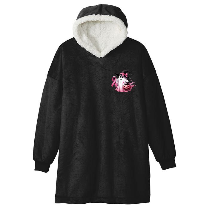 In October We Wear Pink Ghost Trick Or Treat Breast Cancer Front And Back Hooded Wearable Blanket