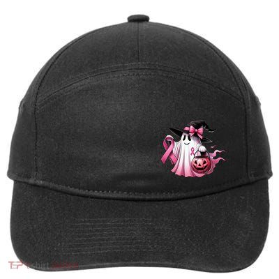 In October We Wear Pink Ghost Trick Or Treat Breast Cancer Front And Back 7-Panel Snapback Hat