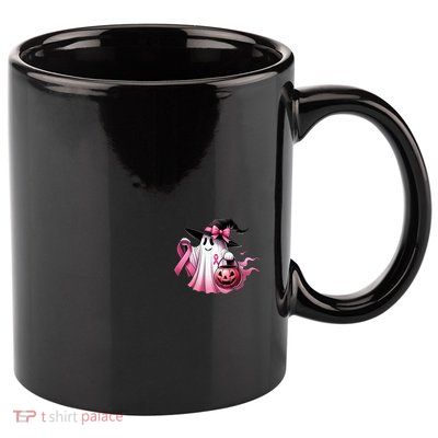 In October We Wear Pink Ghost Trick Or Treat Breast Cancer Front And Back 11oz C Handle Ceramic Mug