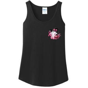 In October We Wear Pink Ghost Trick Or Treat Breast Cancer Front And Back Ladies Essential Tank