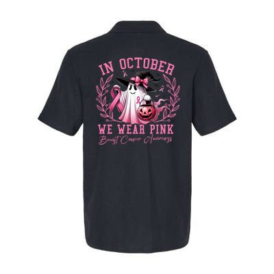 In October We Wear Pink Ghost Trick Or Treat Breast Cancer Front And Back Softstyle Adult Sport Polo