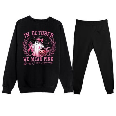 In October We Wear Pink Ghost Trick Or Treat Breast Cancer Front And Back Premium Crewneck Sweatsuit Set