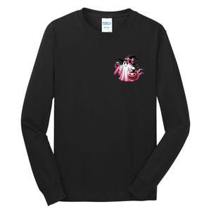 In October We Wear Pink Ghost Trick Or Treat Breast Cancer Front And Back Tall Long Sleeve T-Shirt