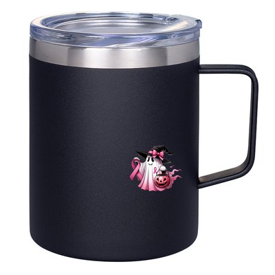 In October We Wear Pink Ghost Trick Or Treat Breast Cancer Front And Back 12oz Stainless Steel Coffee Mug