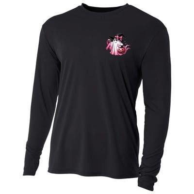 In October We Wear Pink Ghost Trick Or Treat Breast Cancer Front And Back Cooling Performance Long Sleeve Crew