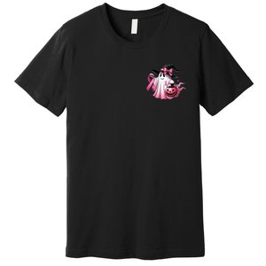 In October We Wear Pink Ghost Trick Or Treat Breast Cancer Front And Back Premium T-Shirt