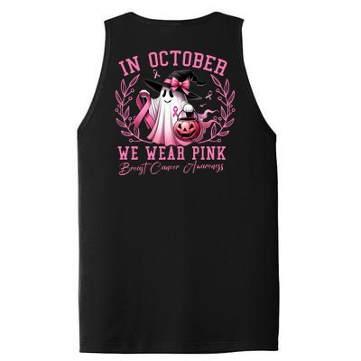 In October We Wear Pink Ghost Trick Or Treat Breast Cancer Front And Back PosiCharge Competitor Tank