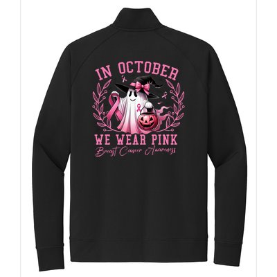 In October We Wear Pink Ghost Trick Or Treat Breast Cancer Front And Back Stretch Full-Zip Cadet Jacket