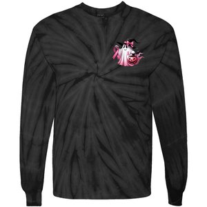 In October We Wear Pink Ghost Trick Or Treat Breast Cancer Front And Back Tie-Dye Long Sleeve Shirt