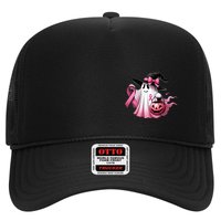 In October We Wear Pink Ghost Trick Or Treat Breast Cancer Front And Back Trucker Hat