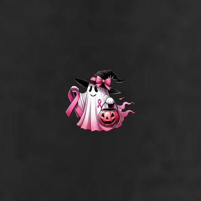 In October We Wear Pink Ghost Trick Or Treat Breast Cancer Front And Back Trucker Hat