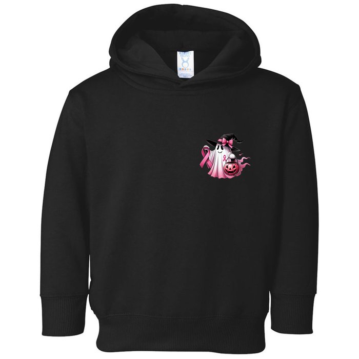 In October We Wear Pink Ghost Trick Or Treat Breast Cancer Front And Back Toddler Hoodie