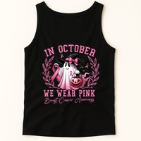 In October We Wear Pink Ghost Trick Or Treat Breast Cancer Front And Back Tank Top